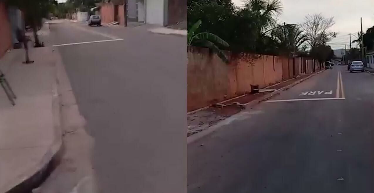 Imagem de compartilhamento para o artigo Moradores ironizam sinalização de Pare pintada longe das esquinas em Coxim da MS Todo dia